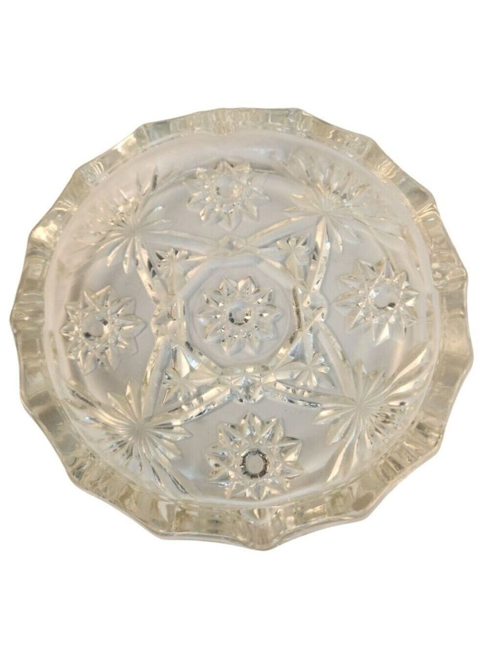 Vintage Anchor Hocking Star Of David Clear Glass Ashtray 8” Prescut Design